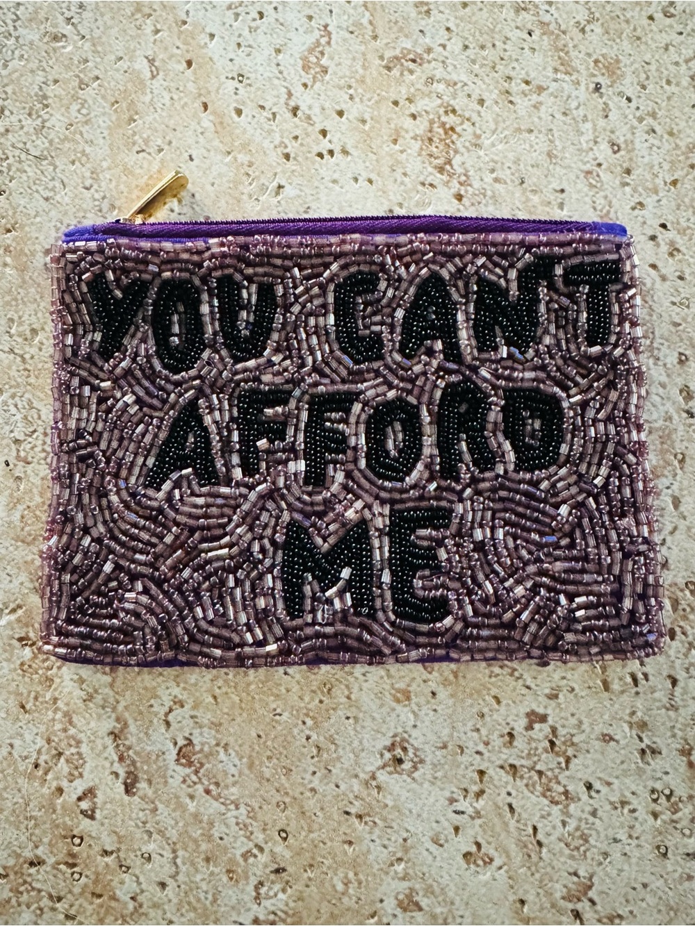 Beaded 'You Can't Afford Me' Purple Coin Purse NWT